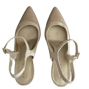 Tahari Alycia Beige Slingback Patent Leather Heels
